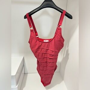 Calvin Klein Solid Pleated One Piece Swim Suit Size 6